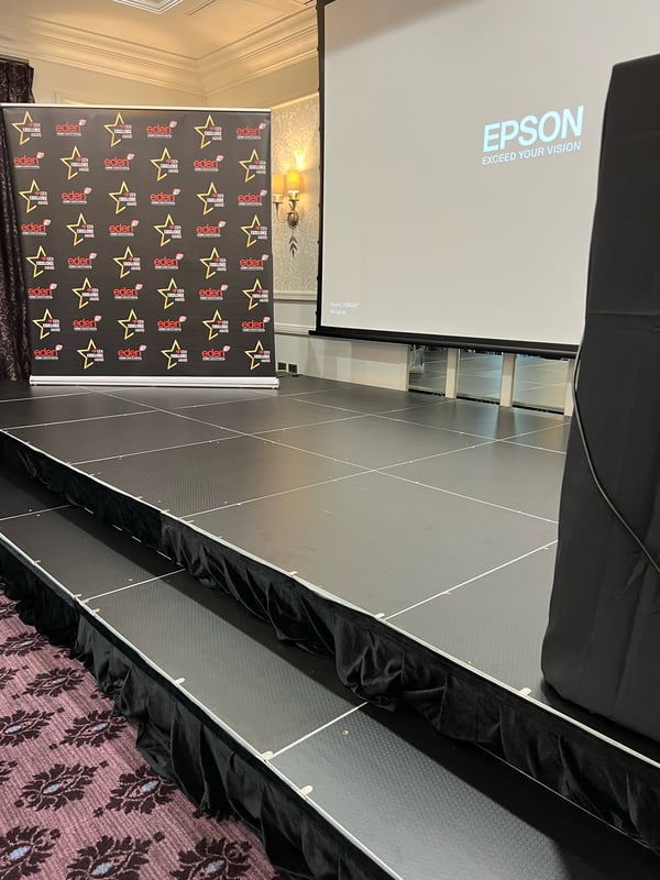 Staging, stage, 6m x 3m, Bath, Bristol, Events, awards, step, skirt, lighting, spot lights, audio visual, av , AVE Services