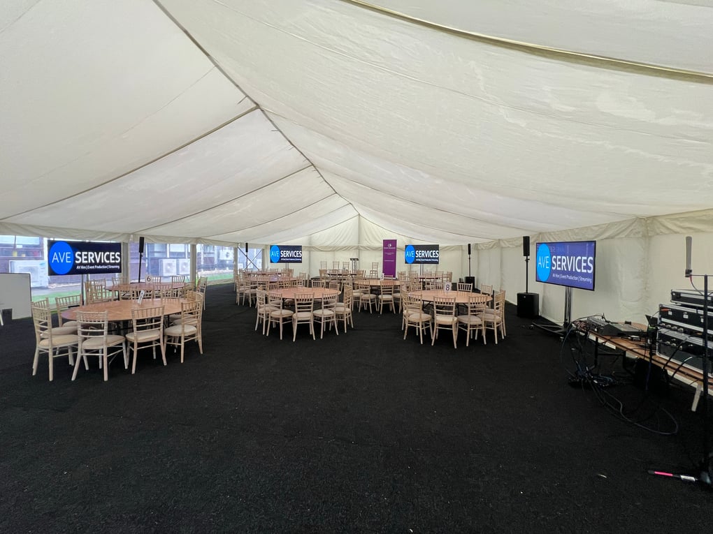 screens, large screens, large audience, 75", 65", wheeled trolley stand, led, PA system, event, conference, meeting, company update, AV, audio visual, speakers, microphones, wireless microphones, technician, Oxfordshire, Berkshire, Buckinghamshire, Hampshire, Farnborough, Forest, AVE Services