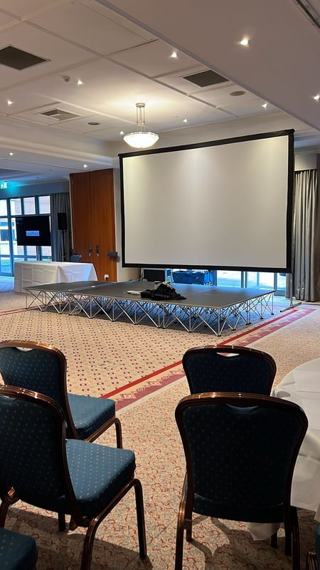Large projector screen, Stage, PA system and microphones - apollo Hotel Basingstoke