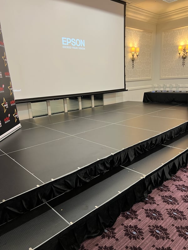 Staging, stage, 6m x 3m, Bath, Bristol, Events, awards, step, skirt, lighting, spot lights, audio visual, av , AVE Services