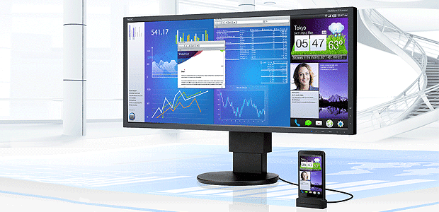 NEC Monitor with Iphone representing different screen technologies
