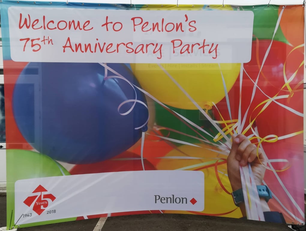 Penlon, Abingdon, Oxfordshire, A34, video wall, led panels, led screen, stage, microphones, speakers, lighting, relay screens, camera, anniversary party, corporate, outside event, twitter wall