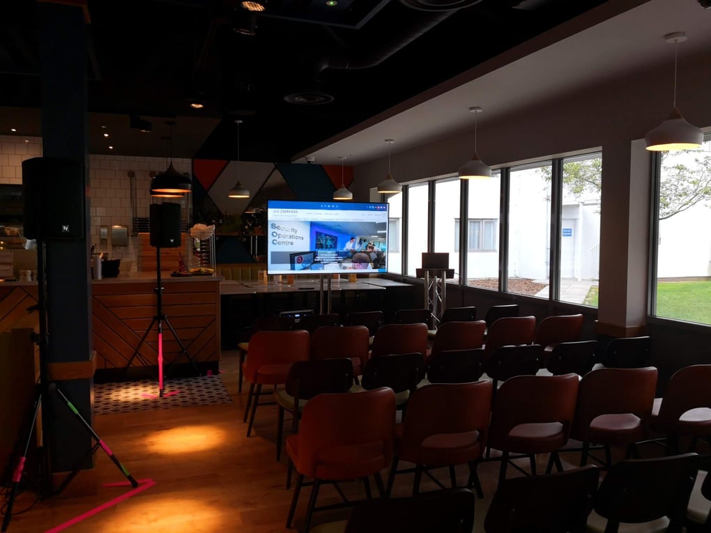 75" screen, large screen, meeting, board meeting, public meeting, screen, lectern hire, PA system hire, microphone hire, speaker hire, South mimms, Pizza Express, M25, Service station, conference, Berkshire, Hampshire, Oxford, London, Large viewing for screens, screen hire, AV hire, AV, AVE Services