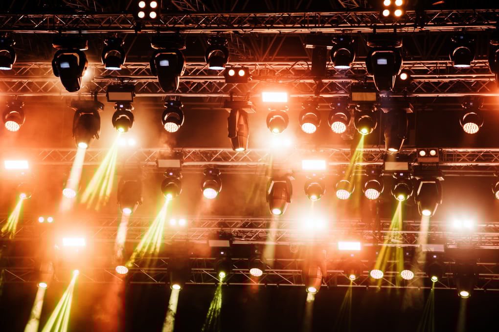 Stage lighting and truss rigging for outdoor concerts and music festivals