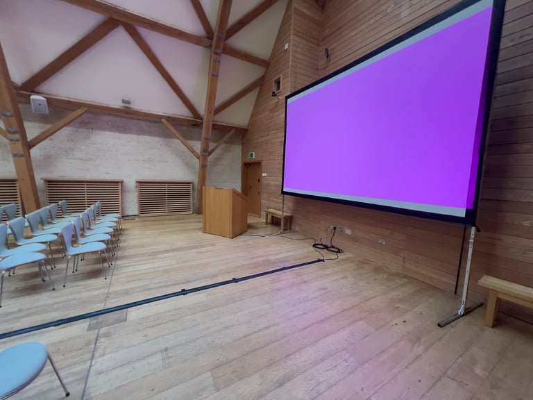 Projector and screen Setup, Sheepdrove organic farm Conference centre