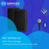 RCF Speakers, Shure Switched Microphone, Aux cable and bluetooth logo