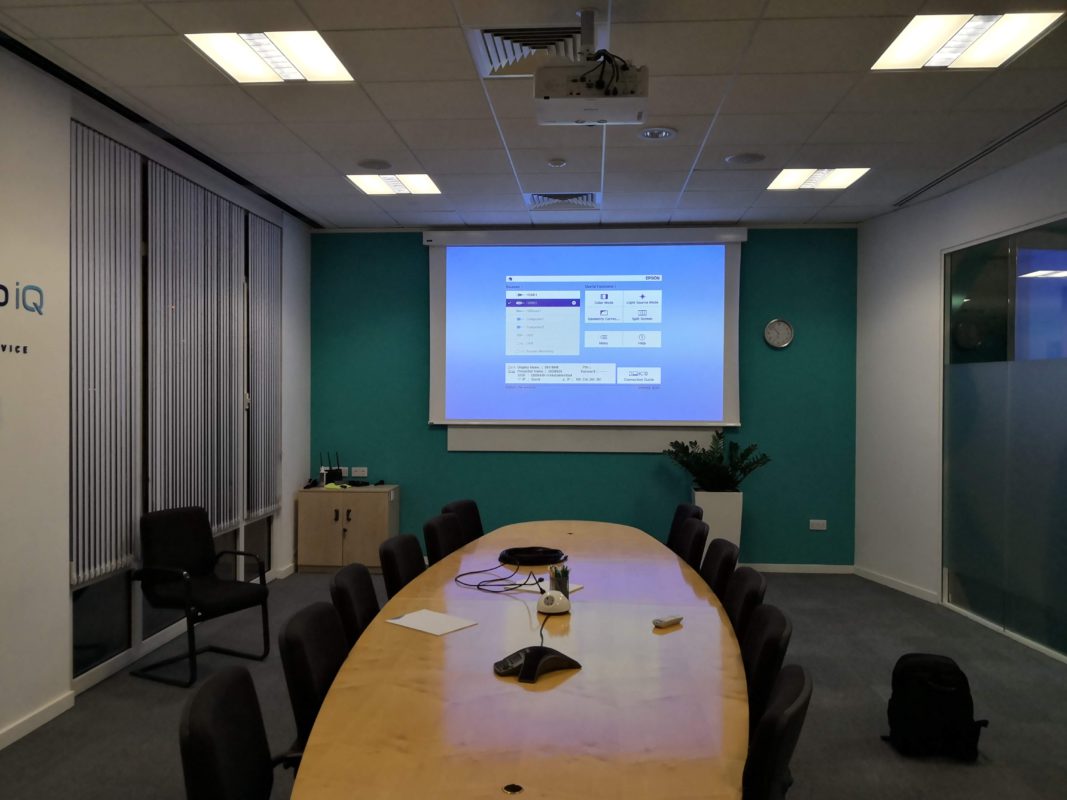 Cognito IQ Boardroom projector installation in Newbury, Epson high brightness 1080P 4k
